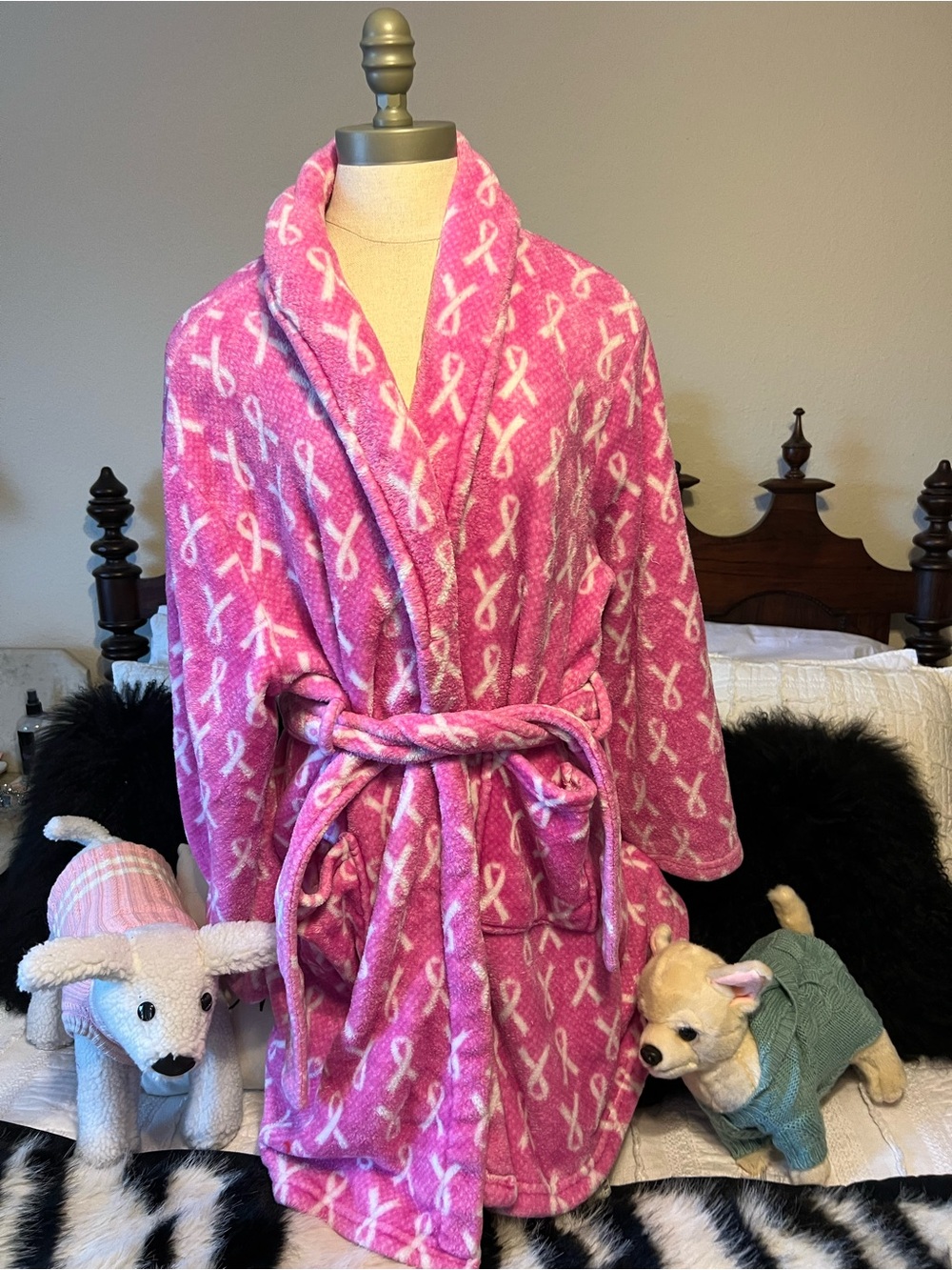 Pink Breast Cancer Awareness Plush Robe with Tie Waist